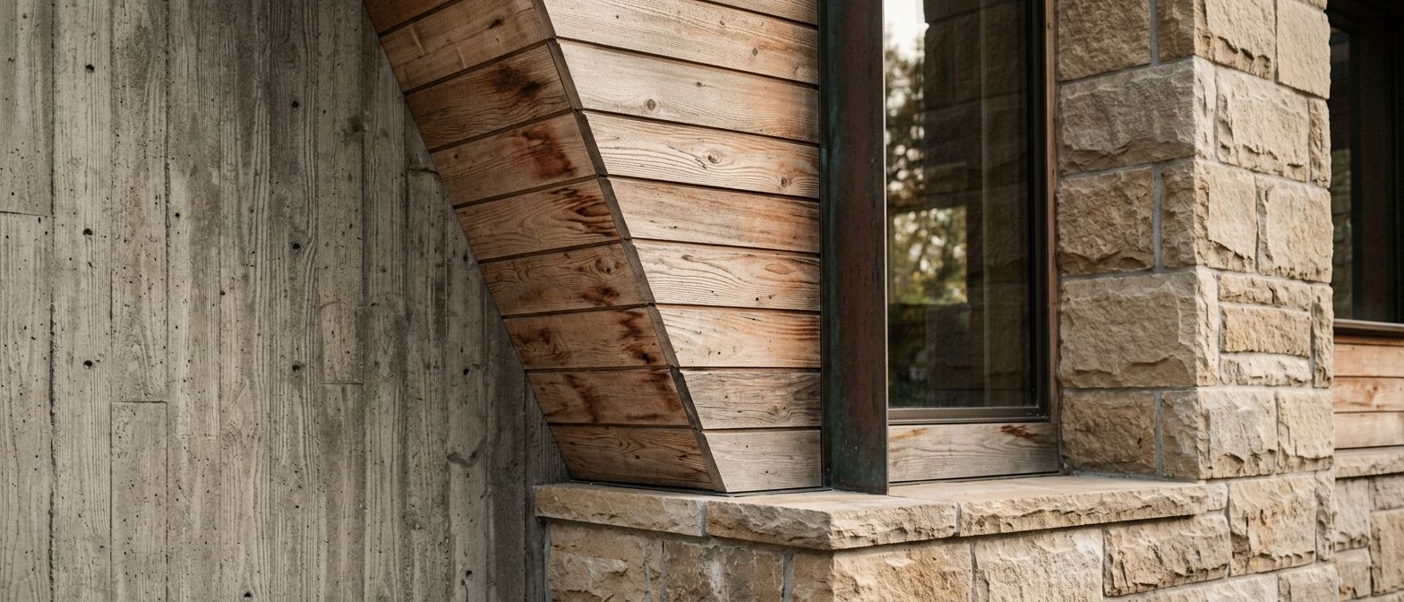 Détail d'architecture contemporaine en pierre et lumière rasante